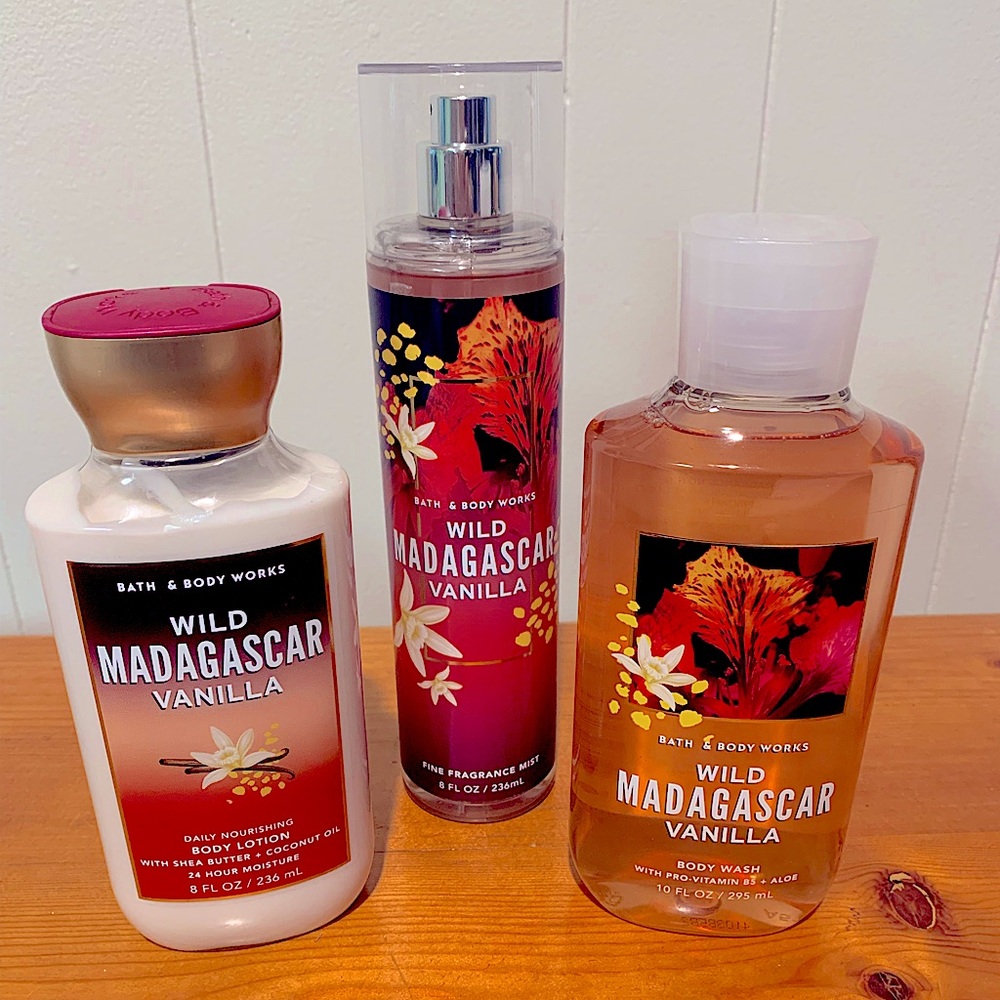 Bath & Bodyworks wild Madagascar vanilla shower gel, fragrance mist, body lotion